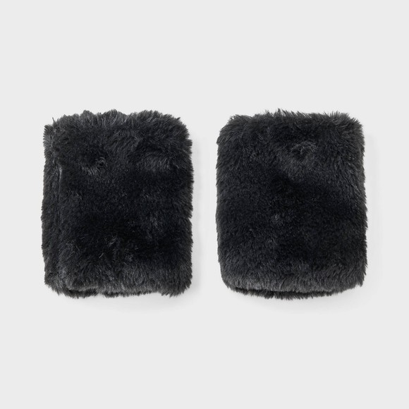 NWT Art Class Girls' Faux Fur Fingerless Gloves | Black | One Size - Picture 1 of 2